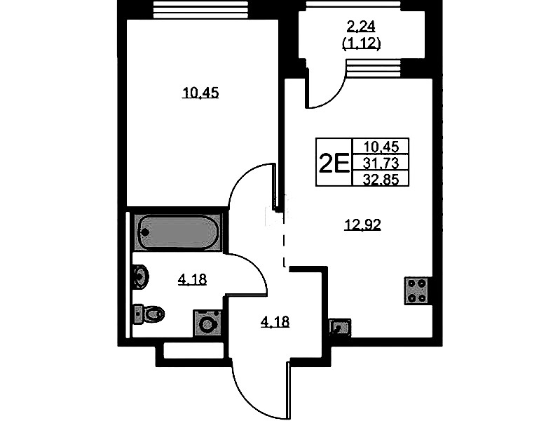 1-комнатная квартира 32.85 м², 3/9 эт., ЖК «GloraX Новоселье»